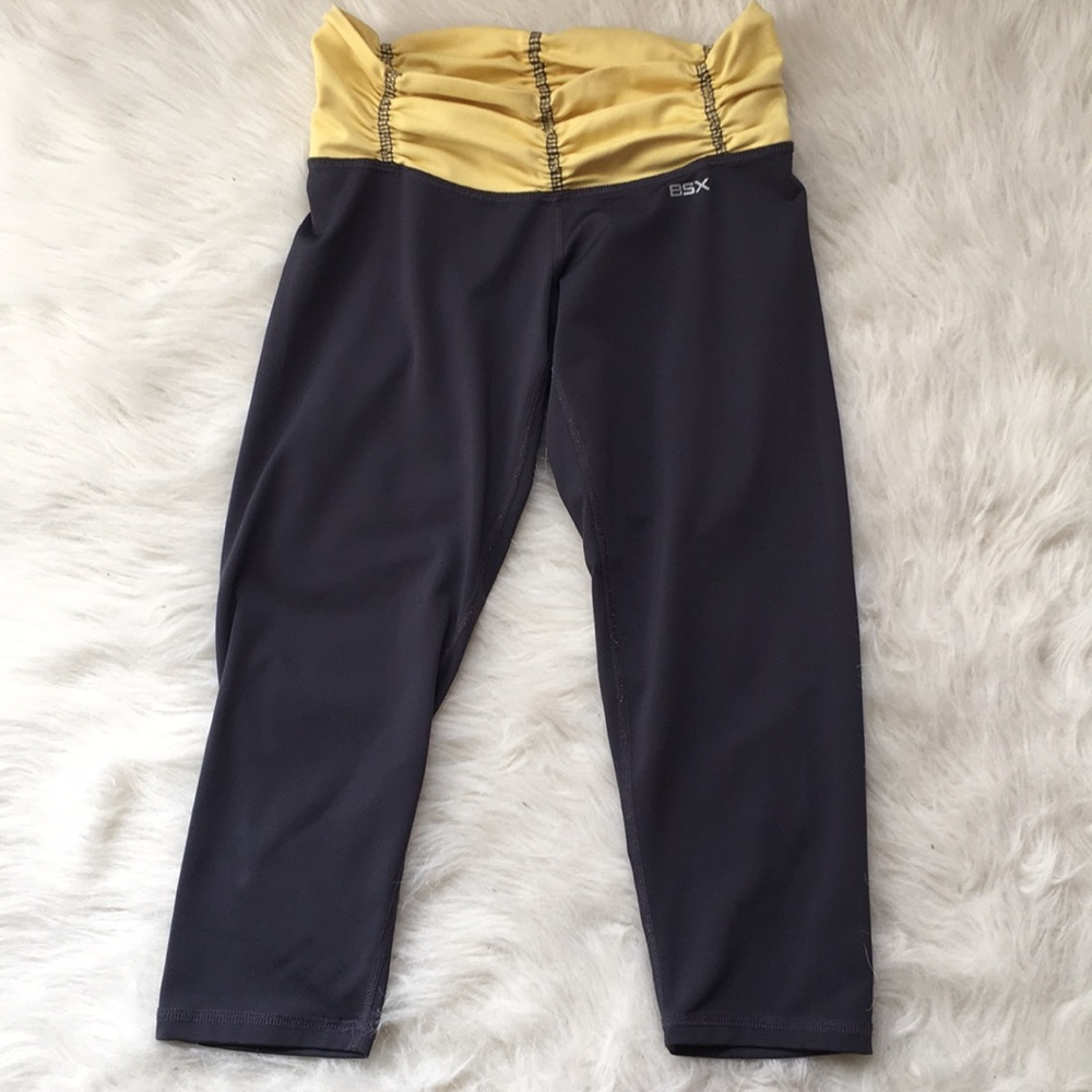 BSX capri workout leggings light yellow and grey